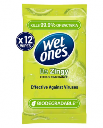 Wet Ones Be Zingy Biodegradable Antibacterial Hand Wipes, 12 Pack